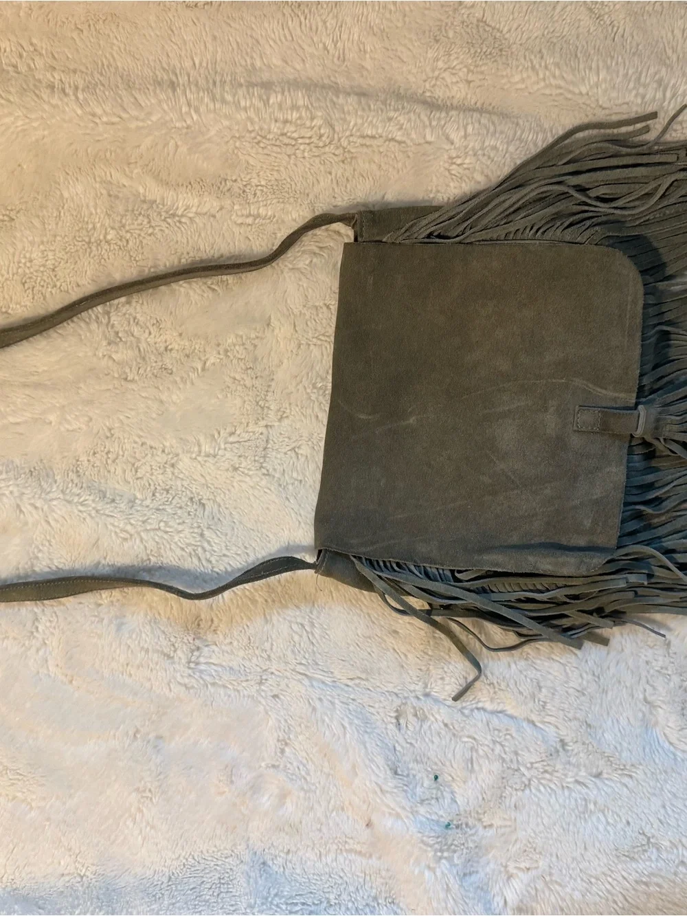 Prune Gray Suede Fringe Satchel Crossbody